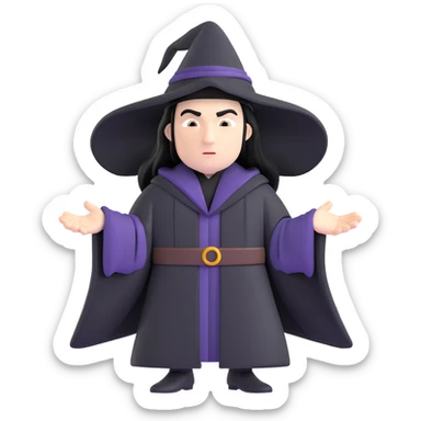 Professor Snape with long black hair, stern expression, wearing black wizard robes sticker