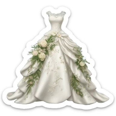 Hyper Realistic ornate 
Botanical Wedding dress displays sticker
