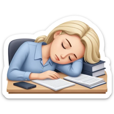 Exhausted office worker woman napping at desk sticker