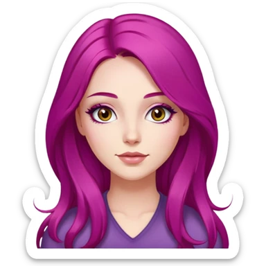 pretty woman with middle parted long magenta hair and long eyelashes brown eyes sticker