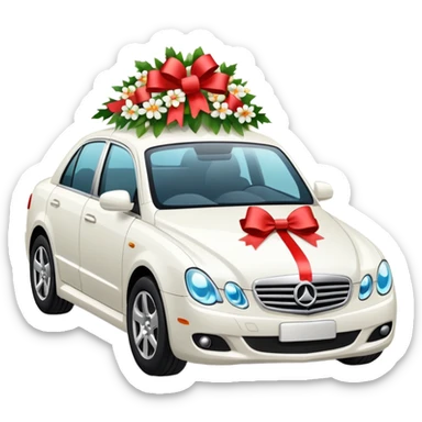Luxury car with wedding decorations, on the side sticker