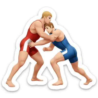 An icon representing freestyle wrestling, with two athletes engaged in a dynamic struggle on the mat. One wrestler attempts a takedown while the other counters, showcasing agility and technique. The background features a stylized wrestling ring with minimal design elements, emphasizing the action.  sticker