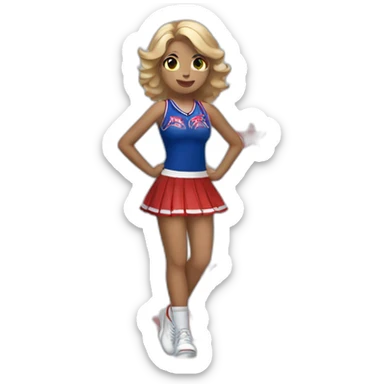 cheerleader wearing blue dress with red stars sticker