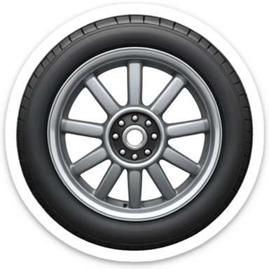 Front-view wheel, perfectly symmetrical, 6 or 8 short spokes, thick black rubber tire, wide heavy outer rim, clean design, centered. sticker