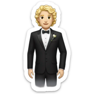 An elegant couple the woman has blonde hair and is in a black dress the man has black curly hair and is in a black suit sticker