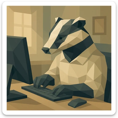 a badger working at a computer, clean modern illustration style sticker