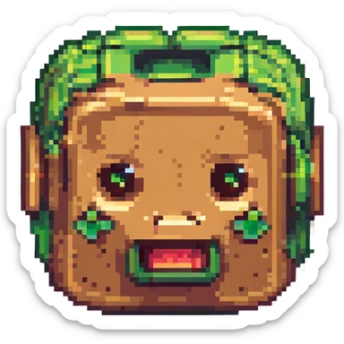 Minecraft support emoji, pixel art style, blocky, green and brown colors, inspired by Minecraft game sticker