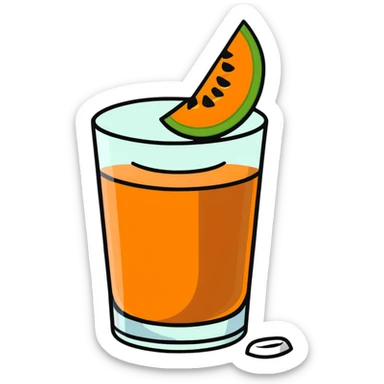 traditional carajillo coffee drink in a glass with a slice of cantaloupe melon beside it sticker