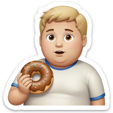Fat boy with greasy side swept brown hair that’s secretly blonde and a donut sticker