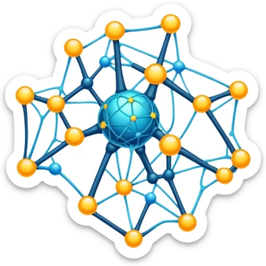 cartoon neural network with glowing nodes and connections sticker