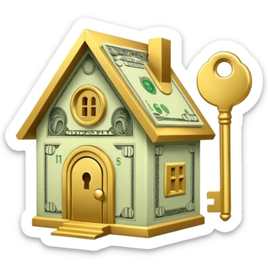 Unlocking a house made out of cash sticker