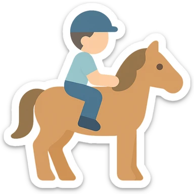 flat color icon of a child riding a horse, friendly and approachable, clean shapes sticker