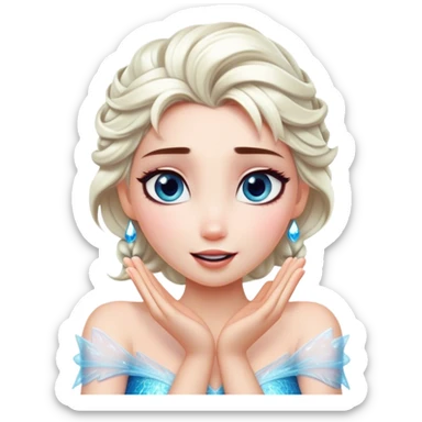Cinematic Playful Elsa Portrait Emoji, Blowing frost from her hands in a dazzling display, eyes filled with mischief, exuding a magical charm that is both fun and enchanting! sticker