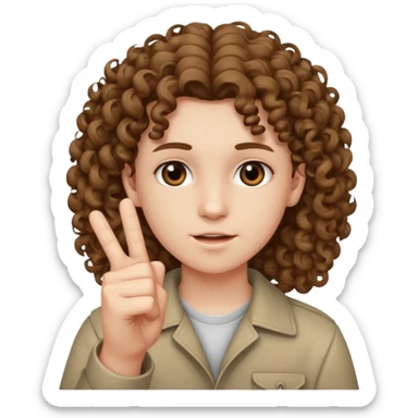 Pale young teenager with curly brown hair giving middle finger sticker