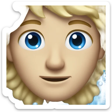 Blonde blue eyed man covered in water sticker