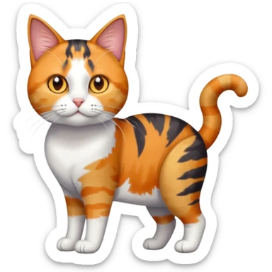full body anxious looking colourful calico tabby cat with disproportioned head to body with fully white front legs sticker