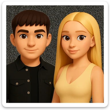 Slightly increase the volume of the upper body of the girl, separate the girl and the boy from each other, and make the skin color the same for both. Maintain the cartoonish 3D style in the edit. sticker