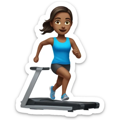 Realistic brunette girl with bright blue eyes running on treadmill  sticker
