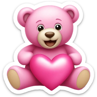 pink heart and happy teddy bear sticker