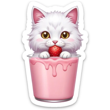 Cat eating some strawberry yogurt  sticker