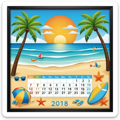 calendario playero con los dias  y el mes de marzo sin soles sonriendo sticker