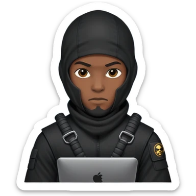 african-american mercenary black ninja hacker terminal command center sticker