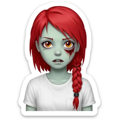 zombie girl with red long emo hair and white shirt sticker