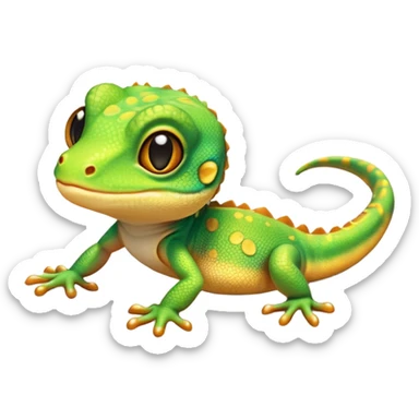 cinematic-cute-realistic gecko-portrait-emoji,-head-tilted-playfully-and-inquisitively,-featuring-a-small,-charming-body-with-smooth,-vividly-patterned-scales,-bright,-sparkling-eyes-and-delicate,-sticky-toe-pads,-simplified-yet-irresistibly-adorable sticker