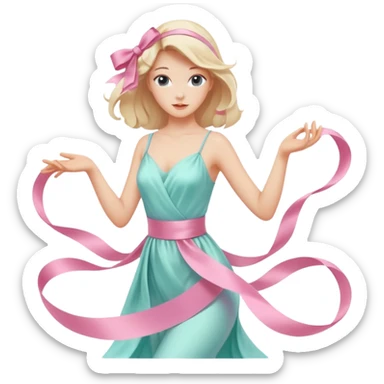 graceful female figure in motion with a ribbon sticker