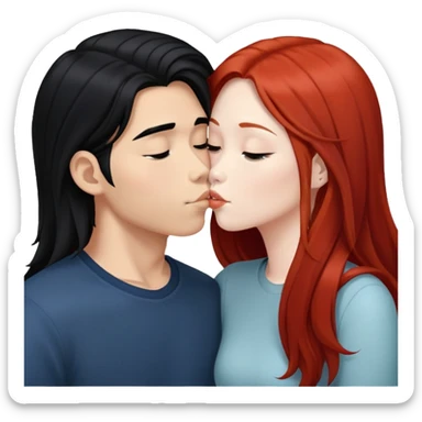 long hair asian boy kisses redhead white girl  sticker