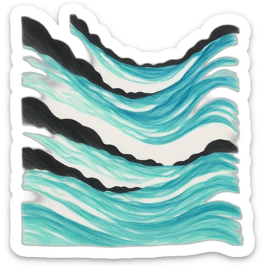 a black crayon drawing of 7 distinct ocean waves in a long line sticker