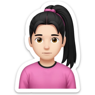 An emoji of a soft boy with black long hair in a poney tale in pink clothes sticker