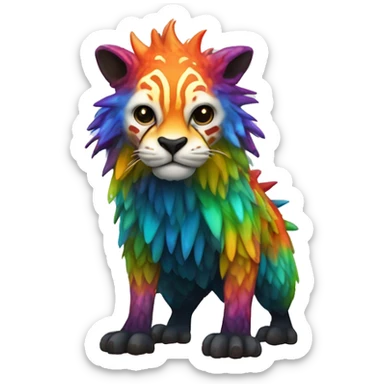 a colorful edgy vernid-fionbri-animal-creature with splash patterns full body sticker