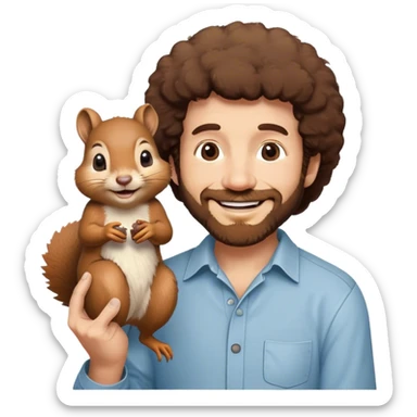 Bob Ross holding a squirrel sticker
