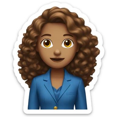 a girl in a blue pantsuit with long brown curly hair sticker