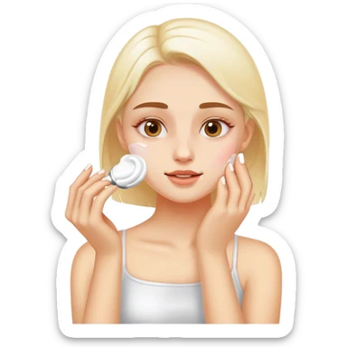 white girl applying cream on face sticker
