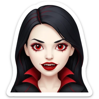 Beautiful vampire woman with long black  hair and red highlights showing fangs  sticker