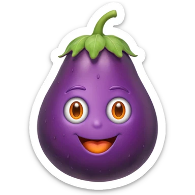 Crazy eggplant with crazy peach sticker