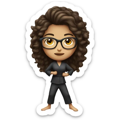 Girl doing power karate stance with glasses and long, curly, brunette hair sticker