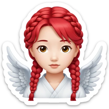 Cute Asian angel with red braided hair and oval face sticker