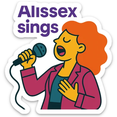 vibrant toon style illustration of a singer with the text 'Alissex sings' sticker