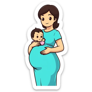 Beautiful brunette pregnant woman with baby bump sticker