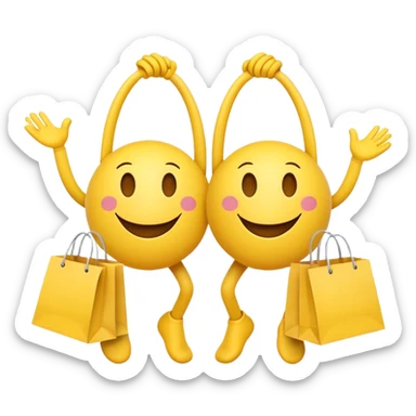 2 HAPPY SMILEY FACE EMOJI WITH HANDS AND FEET WITH SHOPPING BAGS IN EACH HAND sticker