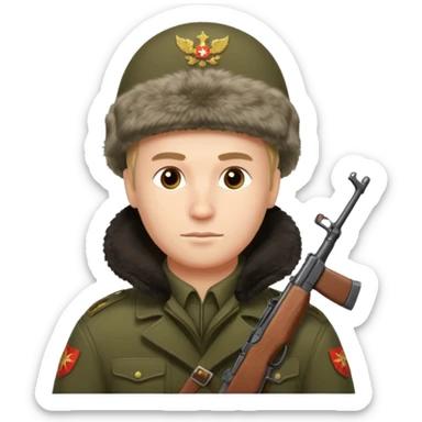 crazy russian soldier man with ushanka and ak 47 sticker
