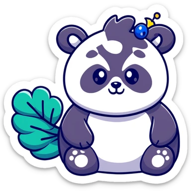 Chubby panda with peacock tail and sparkly eyes sticker