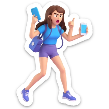 angry girl screaming at a phone, expressive, dynamic pose, clear emotion sticker
