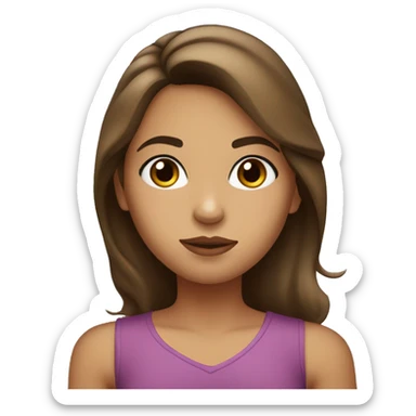 A girl with shoulder-length brown hair, slightly tanned skin, small black eyes, and making a kissing pout with her lips. sticker