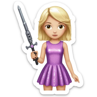 the girl who has weapon in her hands in glitter dress and blonde hair  sticker
