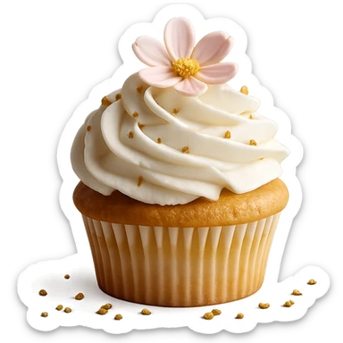Change the icing to vanilla while keeping the realistic cupcake and accessories in a photorealistic style. Maintain transparent background. The style is photorealistic and realistic cupcake appearance. sticker
