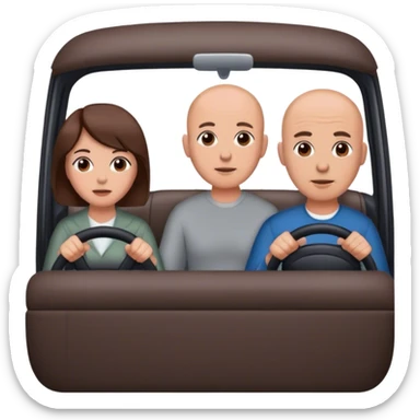 wife short brown hair driving, bald husband passenger  sticker